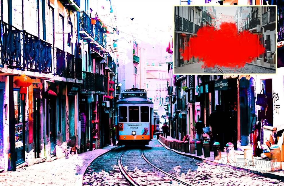 建筑街道色彩溢出赛博朋克漫画效果PS特效动作 Color Cyber Punk Photoshop Action  灵感中国网 www.lingganchina.com