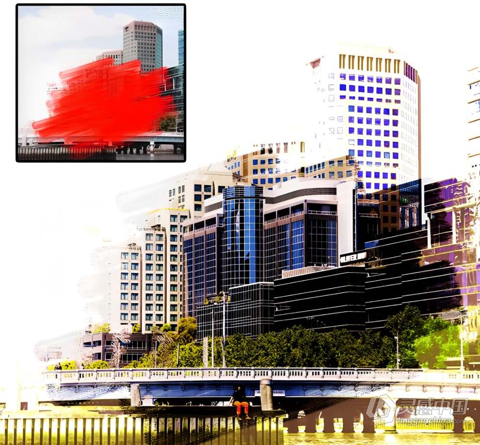 建筑街道色彩溢出赛博朋克漫画效果PS特效动作 Color Cyber Punk Photoshop Action  灵感中国网 www.lingganchina.com