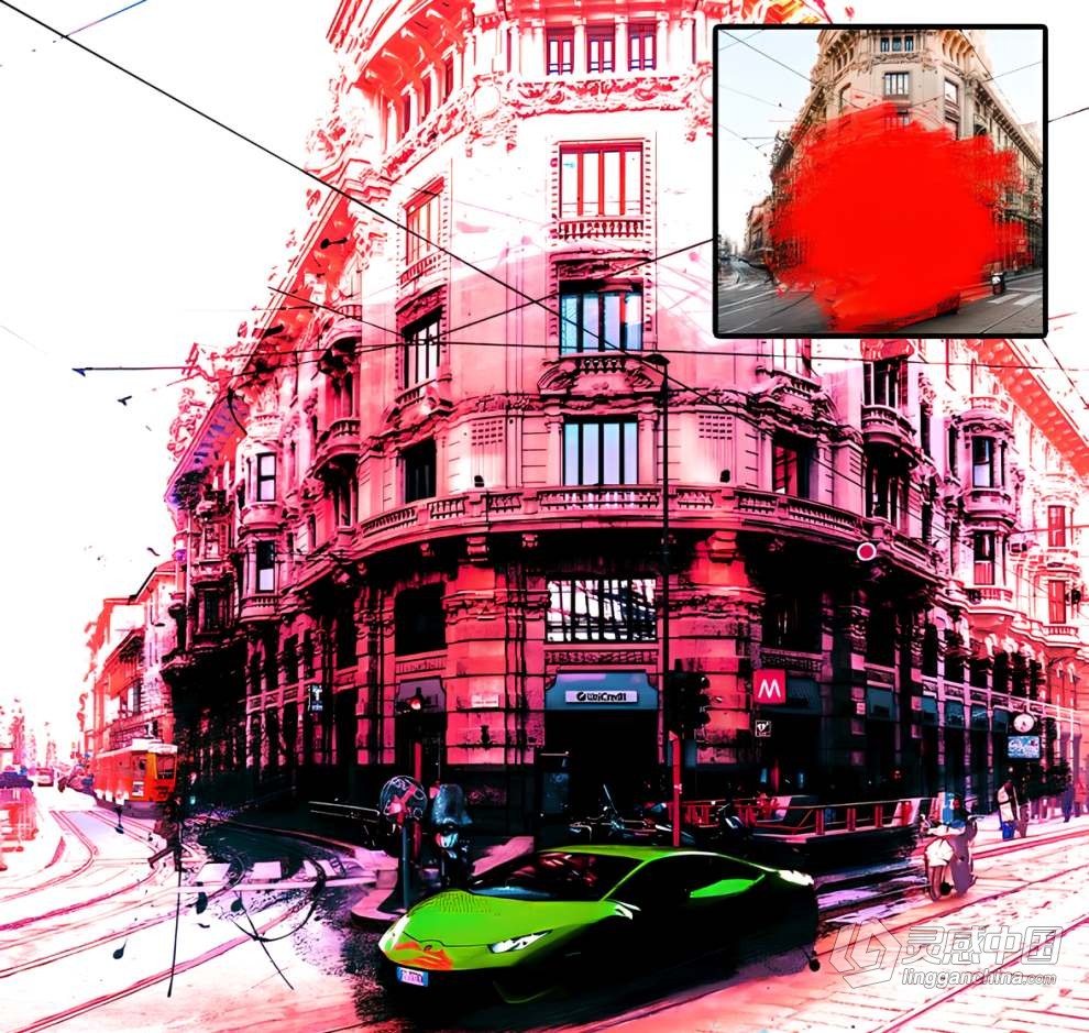 建筑街道色彩溢出赛博朋克漫画效果PS特效动作 Color Cyber Punk Photoshop Action  灵感中国网 www.lingganchina.com