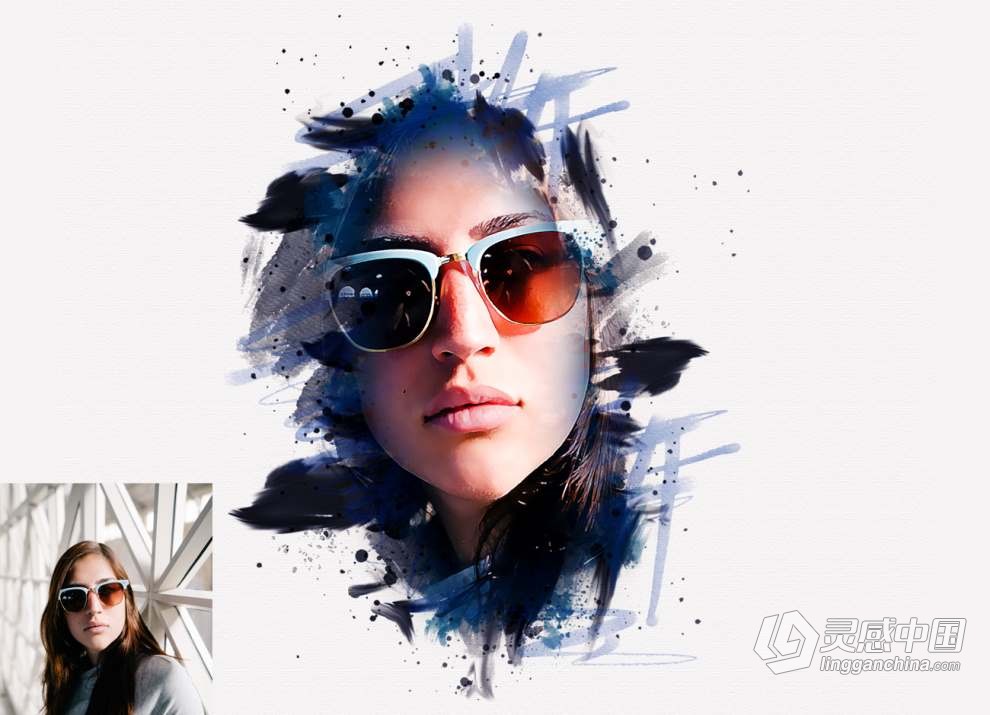 水彩艺术肖像画效果PS动作 Watercolor Artistic Portrait Action  灵感中国网 www.lingganchina.com