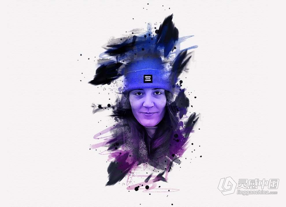 水彩艺术肖像画效果PS动作 Watercolor Artistic Portrait Action  灵感中国网 www.lingganchina.com