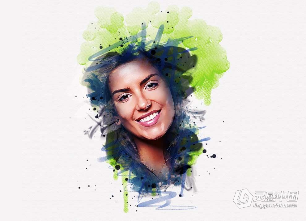 水彩艺术肖像画效果PS动作 Watercolor Artistic Portrait Action  灵感中国网 www.lingganchina.com