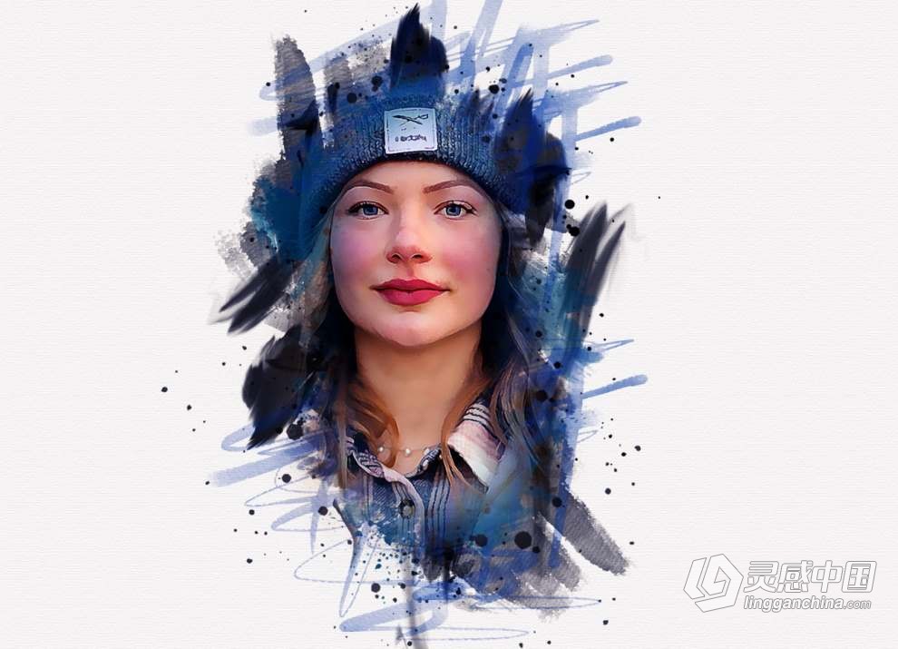 水彩艺术肖像画效果PS动作 Watercolor Artistic Portrait Action  灵感中国社区 www.lingganchina.com