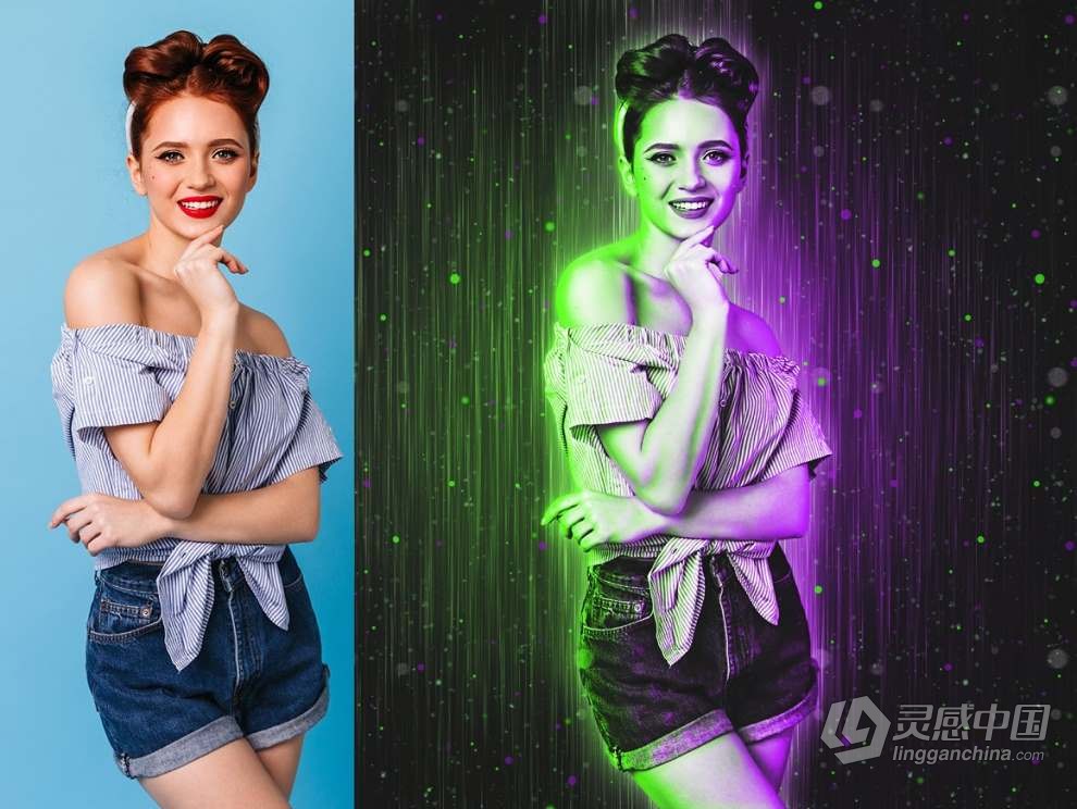 照片添加炫酷科幻双色灯光展示特效PS动作 Double Light Photoshop Action  灵感中国网 www.lingganchina.com