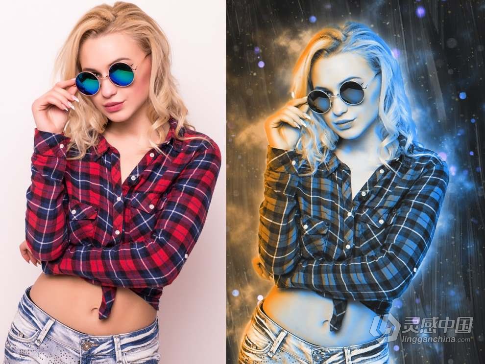 照片添加炫酷科幻双色灯光展示特效PS动作 Double Light Photoshop Action  灵感中国网 www.lingganchina.com