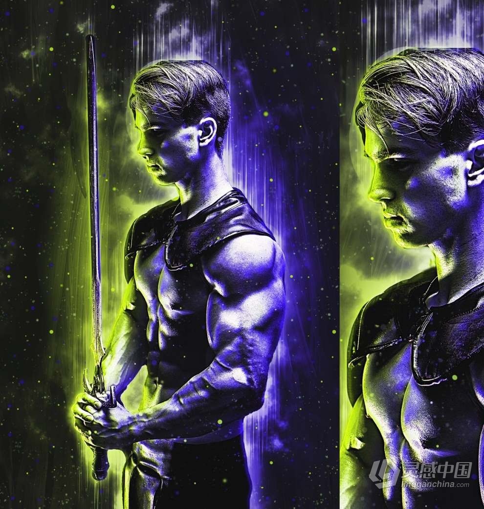 照片添加炫酷科幻双色灯光展示特效PS动作 Double Light Photoshop Action  灵感中国网 www.lingganchina.com