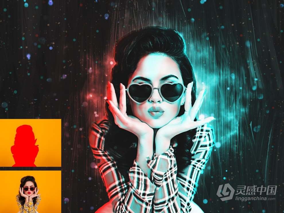 照片添加炫酷科幻双色灯光展示特效PS动作 Double Light Photoshop Action  灵感中国网 www.lingganchina.com