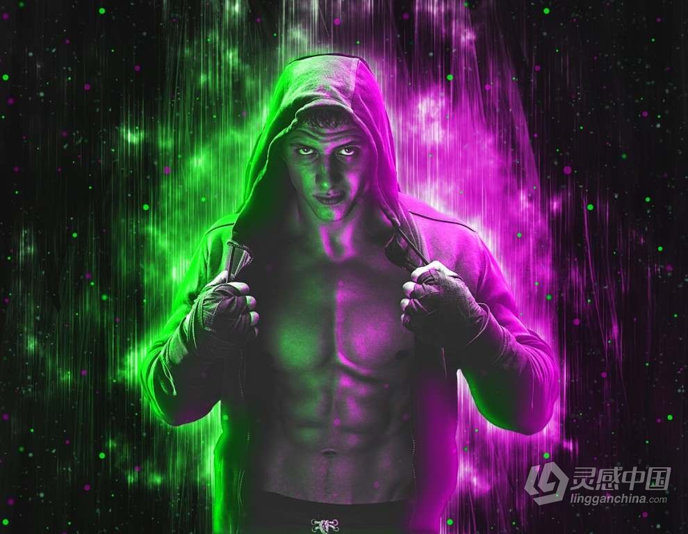 照片添加炫酷科幻双色灯光展示特效PS动作 Double Light Photoshop Action  灵感中国网 www.lingganchina.com