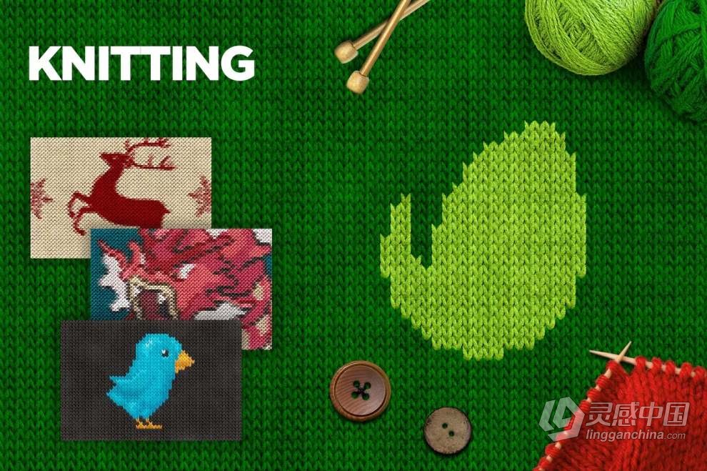 照片生成钩针编织毛织物效果PS动作 Knitting Photoshop Action  灵感中国网 www.lingganchina.com