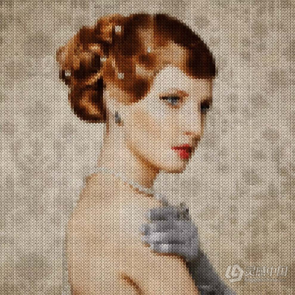 照片生成钩针编织毛织物效果PS动作 Knitting Photoshop Action  灵感中国网 www.lingganchina.com