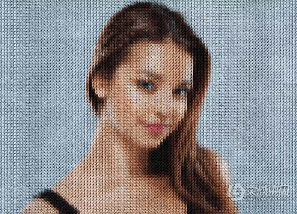 照片生成钩针编织毛织物效果PS动作 Knitting Photoshop Action  灵感中国网 www.lingganchina.com