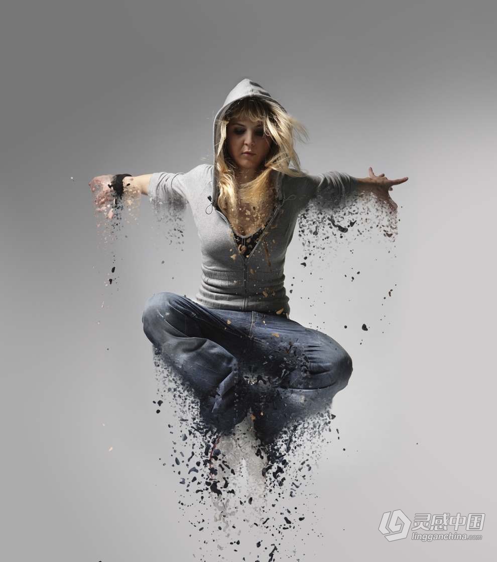照片人物碎片化飞散消融效果PS动作 Diffusion Photoshop Action  灵感中国网 www.lingganchina.com