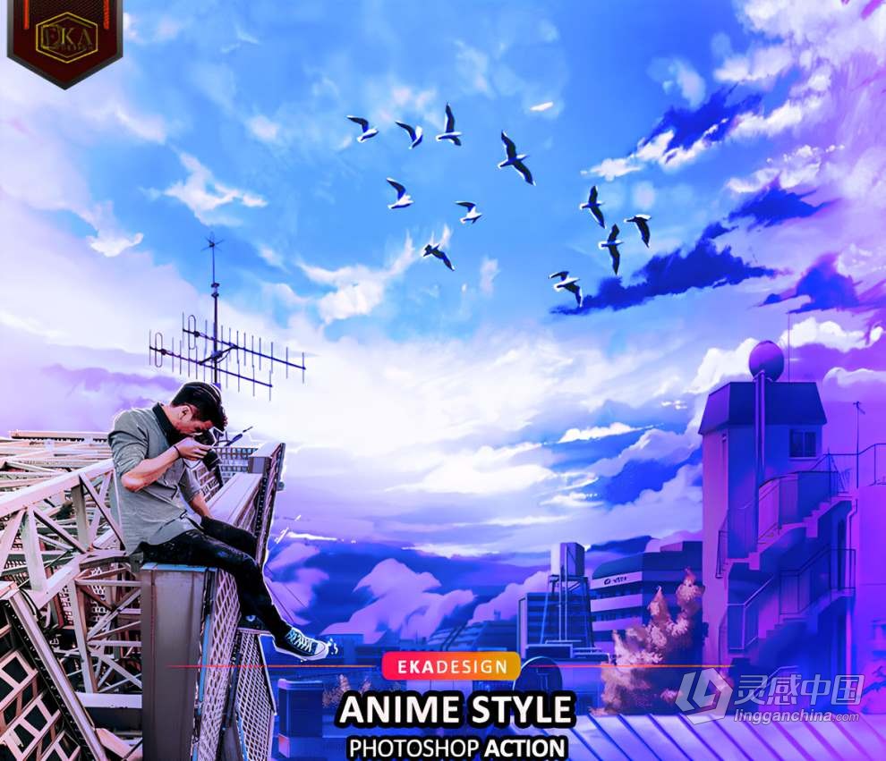 照片生成油画颜料梦幻水彩画动漫效果PS特效动作 Anime Style Photoshop Action  灵感中国社区 www.lingganchina.com