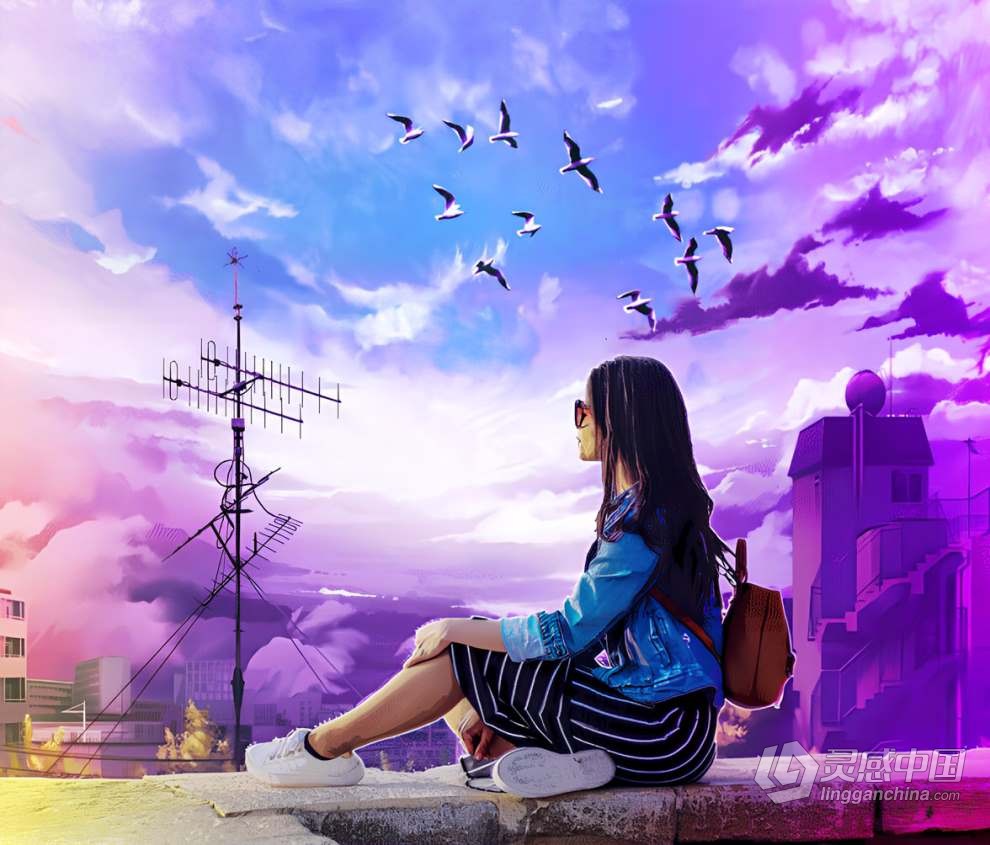 照片生成油画颜料梦幻水彩画动漫效果PS特效动作 Anime Style Photoshop Action  灵感中国网 www.lingganchina.com