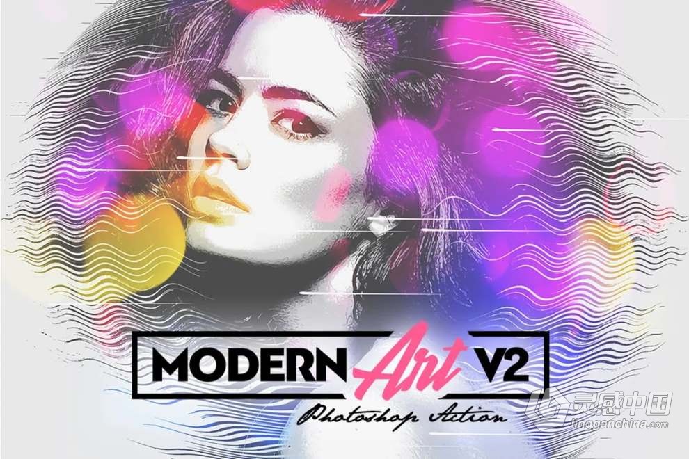 现代水彩艺术画效果PS特效动作 Modern Art Photoshop Action v2  灵感中国网 www.lingganchina.com