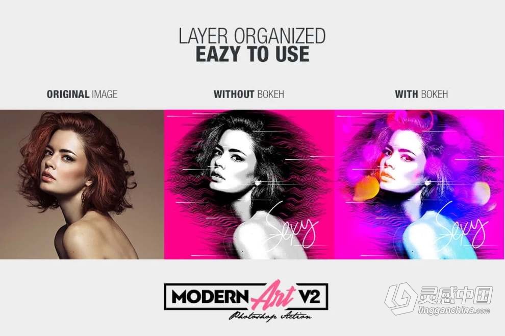 现代水彩艺术画效果PS特效动作 Modern Art Photoshop Action v2  灵感中国网 www.lingganchina.com