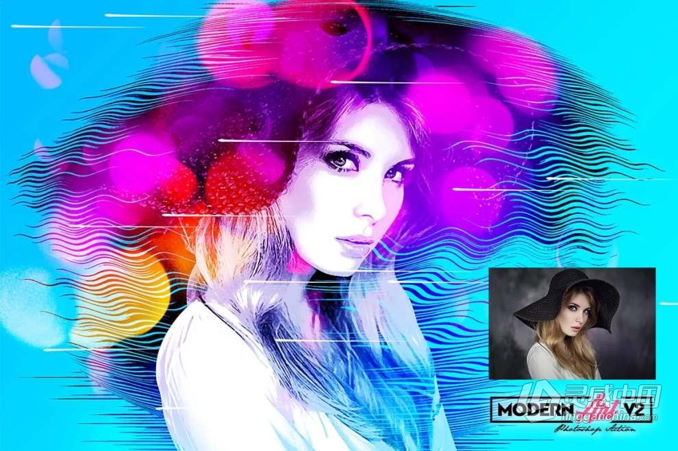 现代水彩艺术画效果PS特效动作 Modern Art Photoshop Action v2  灵感中国网 www.lingganchina.com