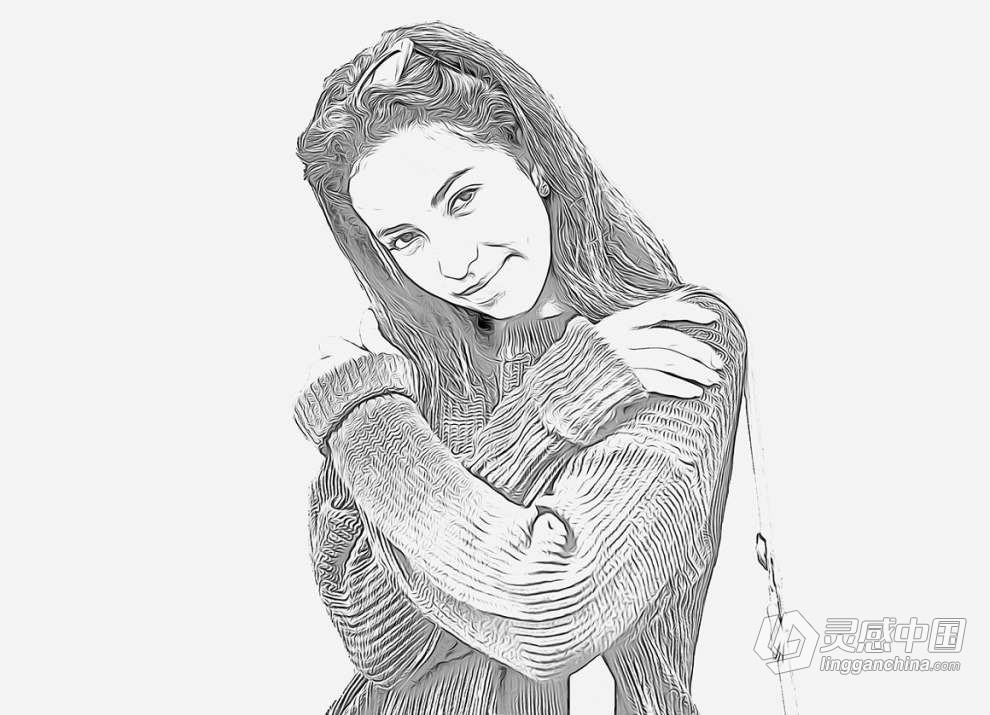 人像照片转油画素描轮廓效果PS特效动作 Oil Outline Sketch PS Action  灵感中国网 www.lingganchina.com