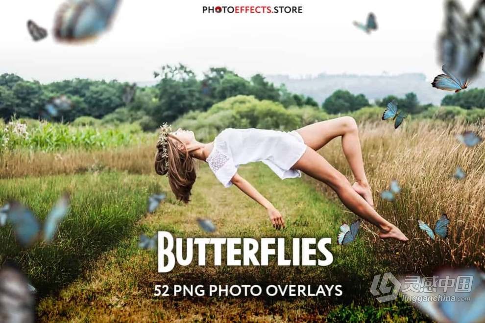 52张高分辨率漂亮蝴蝶照片叠加PNG素材+PS动作 52+ Butterflies Photo Overlays  灵感中国网 www.lingganchina.com