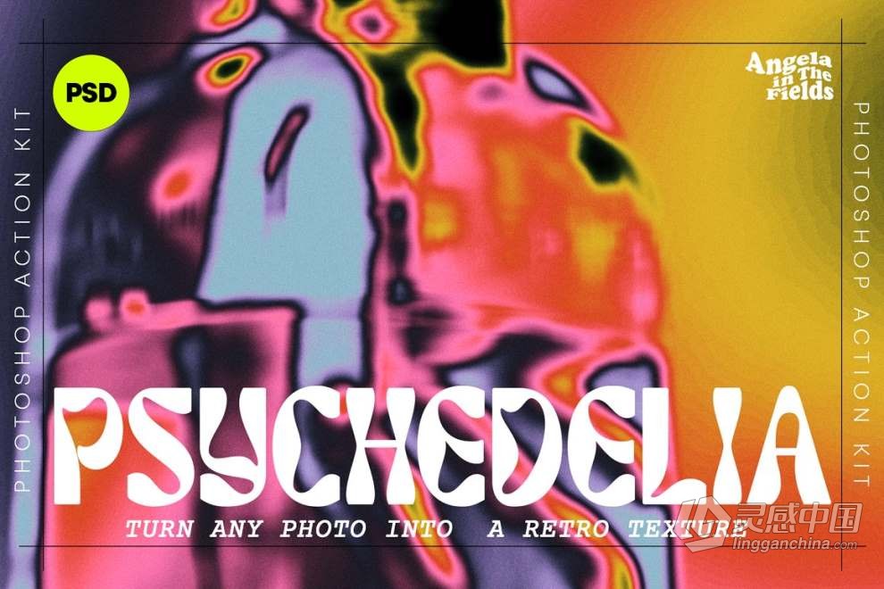 12个奇特复古迷幻扭曲特效酸性肌理图像效果PSD模板/PS动作 Psychedelic Texture Kit  灵感中国网 www.lingganchina.com