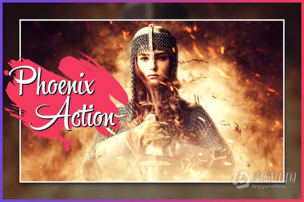 凤凰涅槃烈焰重生火焰特效PS动作 Phoenix Photoshop Action  灵感中国网 www.lingganchina.com