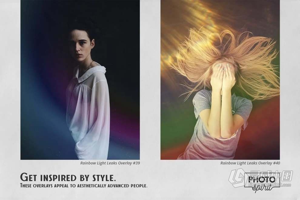 60张彩虹光镜头光效照片叠加合成素材+PS动作 Rainbow Light Leaks Overlays  灵感中国网 www.lingganchina.com
