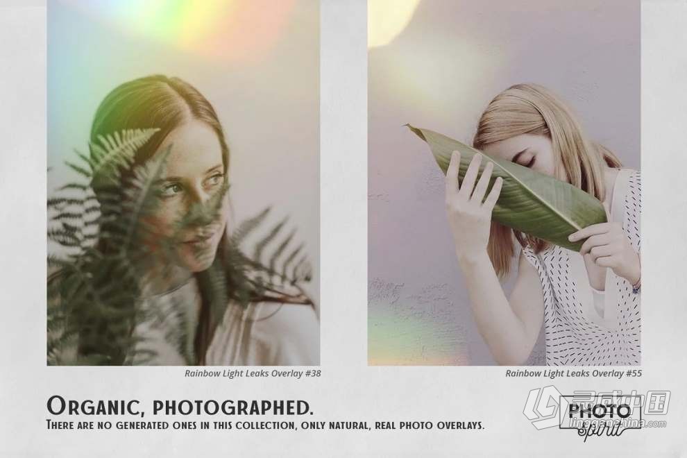 60张彩虹光镜头光效照片叠加合成素材+PS动作 Rainbow Light Leaks Overlays  灵感中国网 www.lingganchina.com