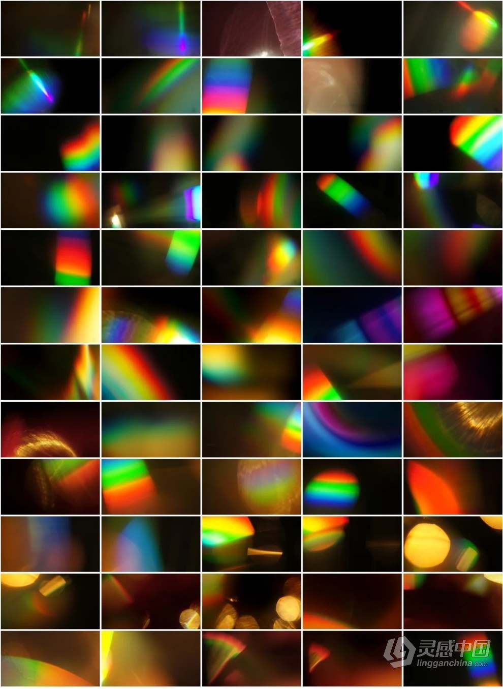 60张彩虹光镜头光效照片叠加合成素材+PS动作 Rainbow Light Leaks Overlays  灵感中国网 www.lingganchina.com