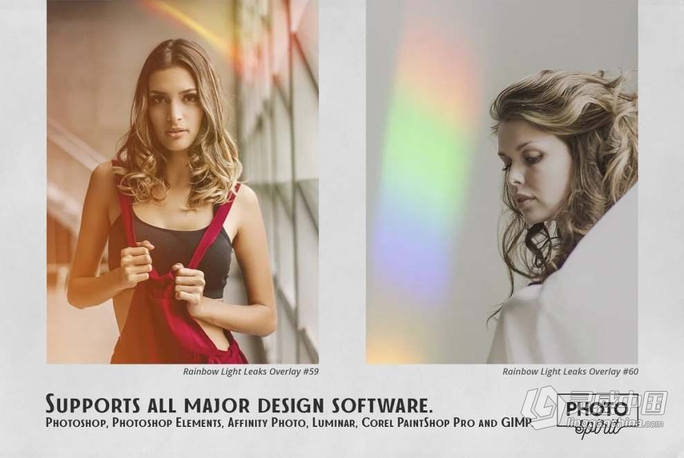 60张彩虹光镜头光效照片叠加合成素材+PS动作 Rainbow Light Leaks Overlays  灵感中国网 www.lingganchina.com