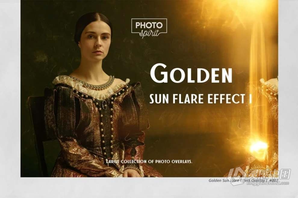 55张金色太阳耀斑光斑照片叠加合成素材+PS动作 Golden Sun Flare Overlay Effect 1  灵感中国网 www.lingganchina.com