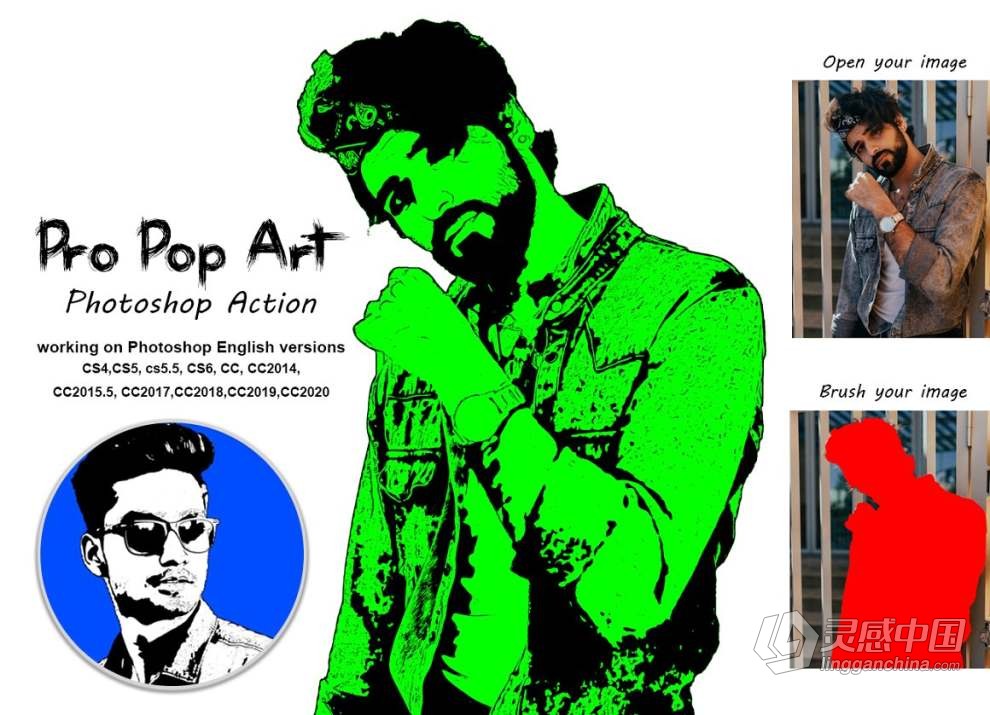 人像照片制作波普艺术矢量海报绘画效果PS动作 Pro Pop Art Photoshop Action  灵感中国网 www.lingganchina.com
