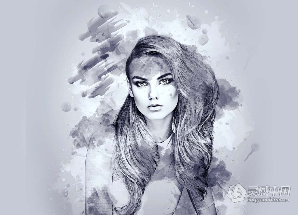 固体水彩艺术肖像Photoshop特效动作 Solid Watercolor Photoshop Action  灵感中国网 www.lingganchina.com