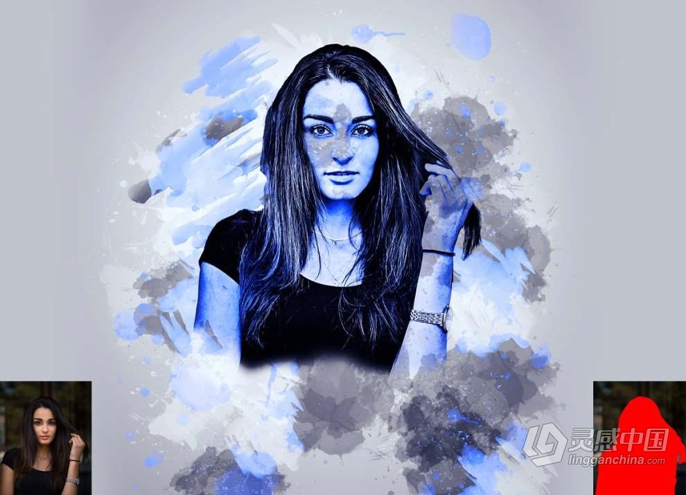固体水彩艺术肖像Photoshop特效动作 Solid Watercolor Photoshop Action  灵感中国网 www.lingganchina.com