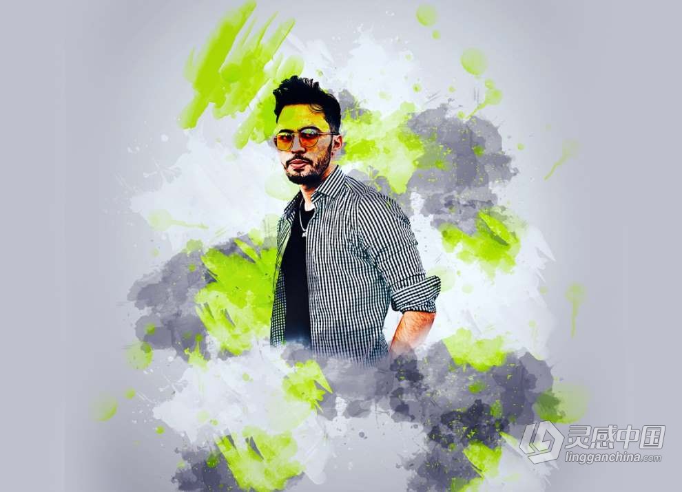 固体水彩艺术肖像Photoshop特效动作 Solid Watercolor Photoshop Action  灵感中国网 www.lingganchina.com