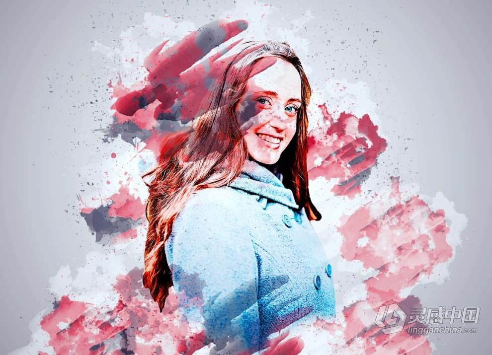 固体水彩艺术肖像Photoshop特效动作 Solid Watercolor Photoshop Action  灵感中国网 www.lingganchina.com