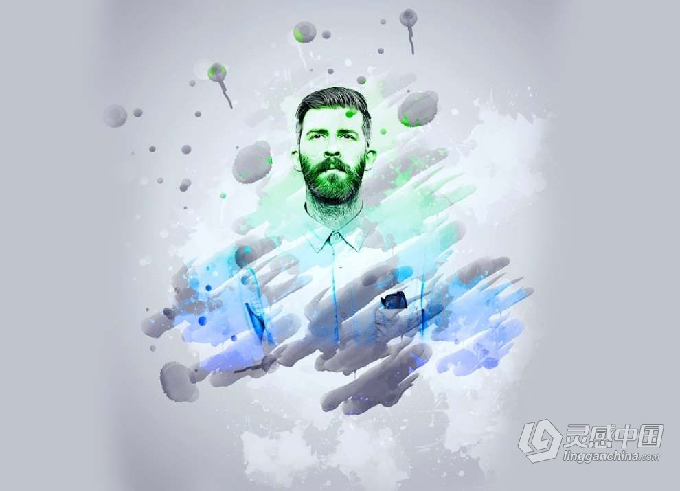 固体水彩艺术肖像Photoshop特效动作 Solid Watercolor Photoshop Action  灵感中国网 www.lingganchina.com