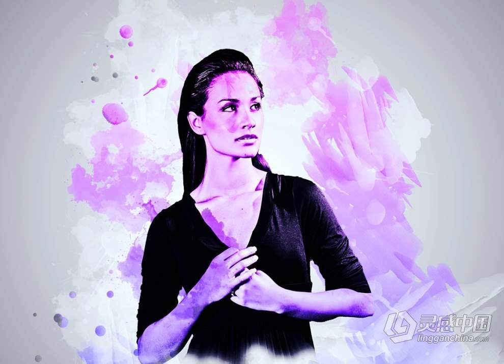 固体水彩艺术肖像Photoshop特效动作 Solid Watercolor Photoshop Action  灵感中国网 www.lingganchina.com