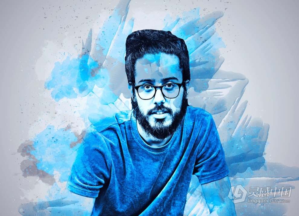 固体水彩艺术肖像Photoshop特效动作 Solid Watercolor Photoshop Action  灵感中国网 www.lingganchina.com