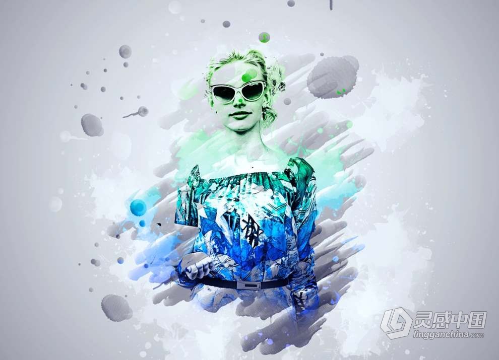 固体水彩艺术肖像Photoshop特效动作 Solid Watercolor Photoshop Action  灵感中国网 www.lingganchina.com