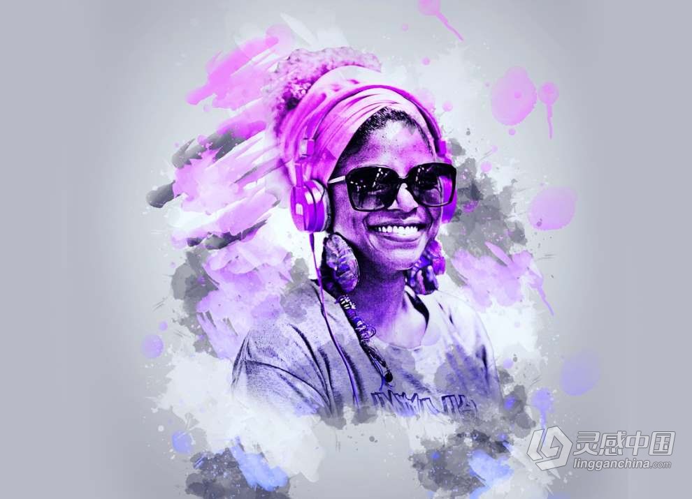 固体水彩艺术肖像Photoshop特效动作 Solid Watercolor Photoshop Action  灵感中国网 www.lingganchina.com