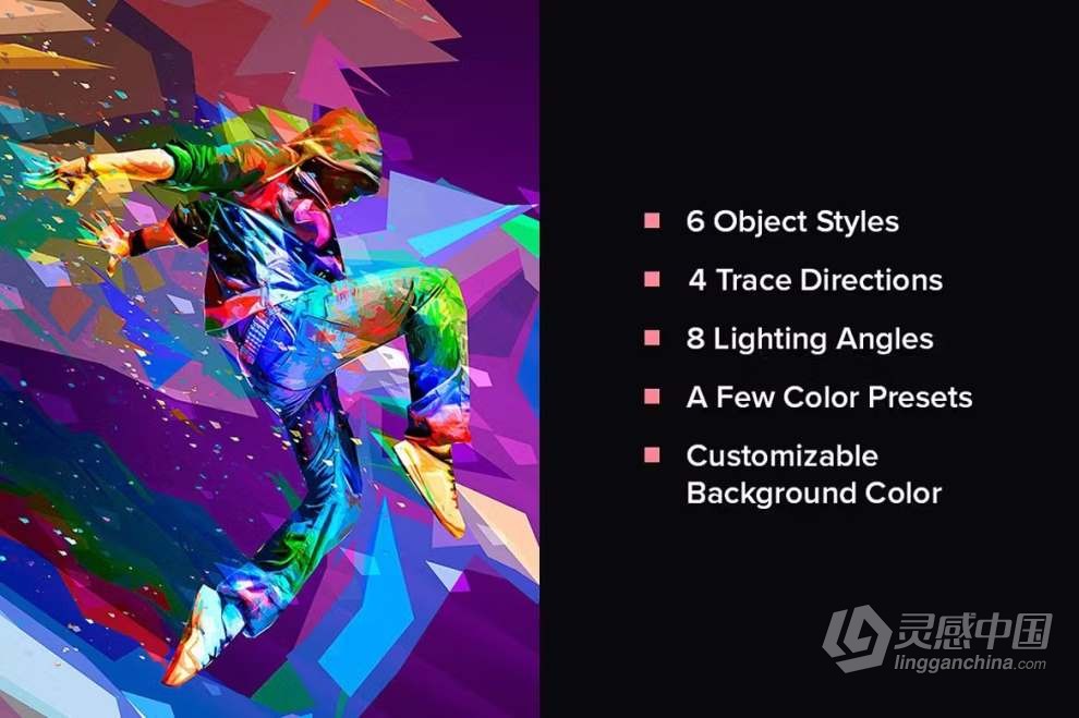 照片彩色晶格化碎片化拼贴融合特效PS动作 Color Fusion Photoshop Actions  灵感中国网 www.lingganchina.com