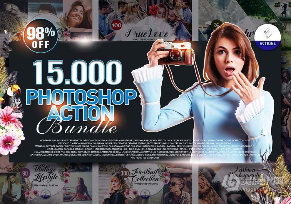 15000+高质量PS照片一键调色动作包合集 15000+ Photoshop Actions Bundle  灵感中国网 www.lingganchina.com