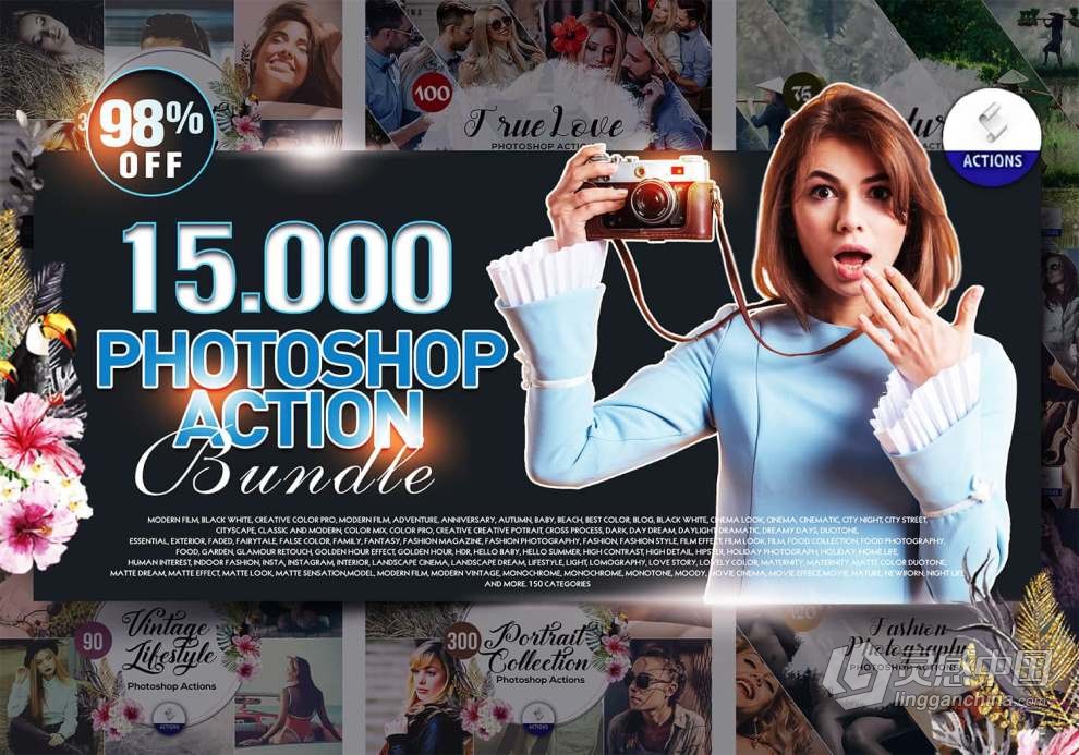 15000+高质量PS照片一键调色动作包合集 15000+ Photoshop Actions Bundle  灵感中国社区 www.lingganchina.com