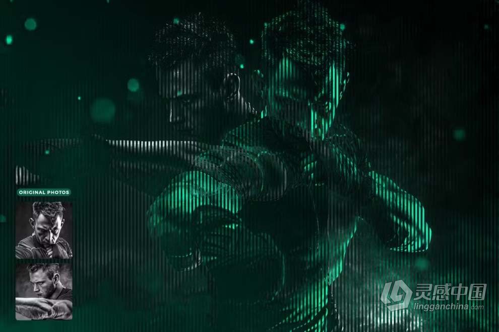 半色调人像条纹叠加神秘科幻效果艺术图像处理PS动作 Lenticular Photoshop Action  灵感中国网 www.lingganchina.com