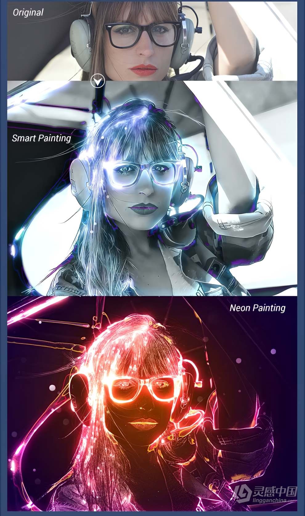 抽象霓虹灯发光光绘照片特效PS动作 Light Painting Photoshop Action  灵感中国网 www.lingganchina.com