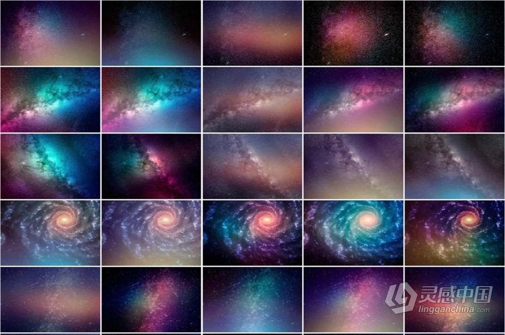 84张高清星空银河极光闪电叠加夜空元素剪影PNG素材+PS动作 Night Sky Silhouette Actions  灵感中国网 www.lingganchina.com