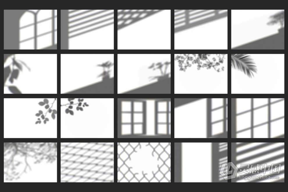 62张植物窗户网格阴影效果图片叠加素材+PS动作 Organic Shadow Photo Overlays  灵感中国网 www.lingganchina.com