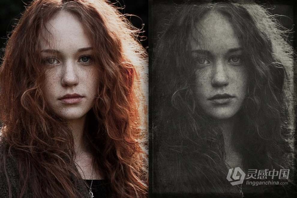 48张复古老照片灰尘划痕叠加素材+PS动作 Old Photo Effect Overlays + Actions  灵感中国网 www.lingganchina.com