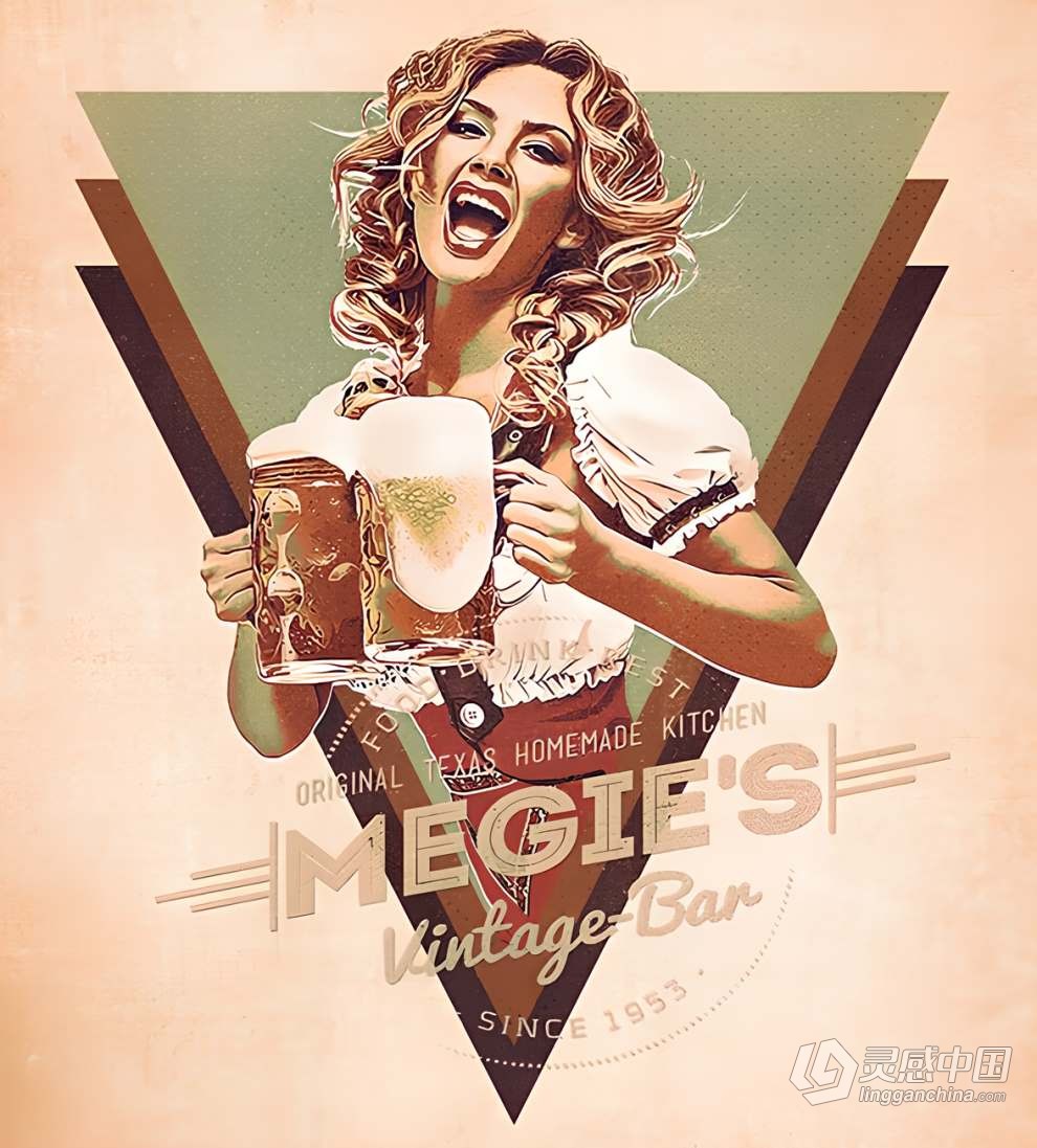 回忆旧时光复古广告海报效果PS动作 Retro Poster Photoshop Action 含视频教程  灵感中国网 www.lingganchina.com