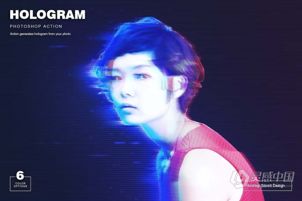 照片转全息摄影图像效果PS特效动作 Hologram Photoshop Action  灵感中国网 www.lingganchina.com